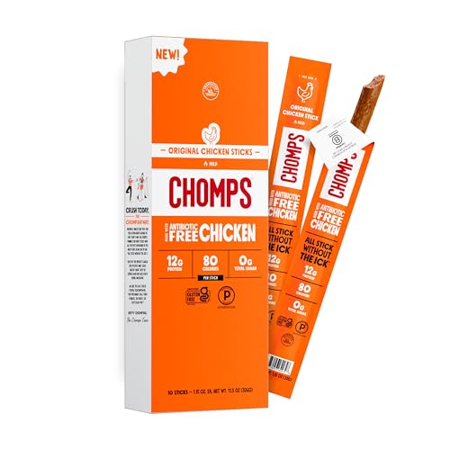 Image of Chomps Original Chicken, Antibiotic Free, 10ct, Protein Snack Stick | Keto, Paleo, Gluten Free Chicken Stick, Zero Sugar Food, Whole30 approved, Low Carb Snack, On-The-Go Nutrition, 12g Protein