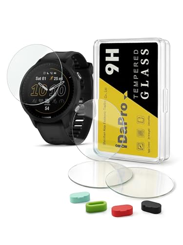 iDaPro [4 Pack] Screen Protector for Garmin Forerunner 955/955 Solar Smartwatch + Silicone Anti-dust Plugs Tempered Glass Anti-Scratch Bubble-Free