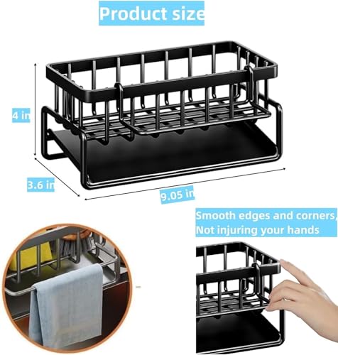 Image of Zentro Kitchen Sink Organizer with Drain Tray, Rust Proof Metal Sponge Holder for Sink, Kitchen Countertop Caddy for Dishwashing Liquid Brush Towel Storage, Bathroom Use