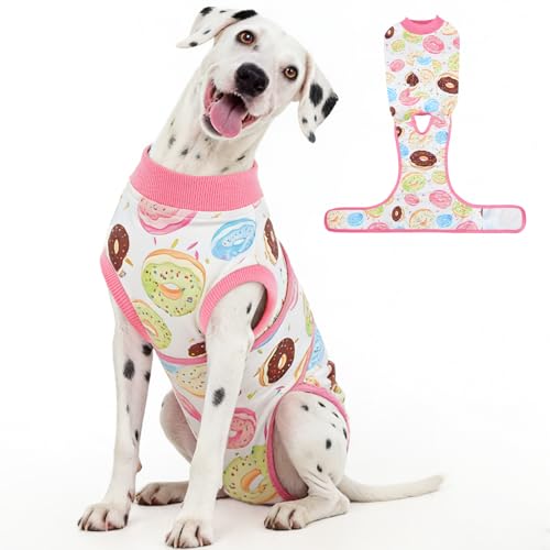 Image of Kuoser Dog Surgery Recovery Suit, Soft Breathable Dog Recovery Suit for Female Spay Male Nueuter, Anti Licking Puppy Onesie Pet Surgical Suit for Dogs Abdominal Wounds Skin Disease, Donut XL