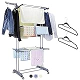 MIZGI Clothes Drying Rack,3 Tier Rolling Dryer Clothes Hanger,Collapsible Garment Laundry Rack with Foldable Wings and Casters Indoor/Outdoor,Large Standing Rack Stainless Steel Hanging Rods(Gray)