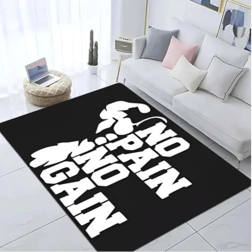 SHAOPENGA No Pain No Gain Print Carpet Gym Floor Mat Bathroom Anti-Slip Doormat Absorb Water Long Strip Kitchen Cushion Home Rugs 80x120cm