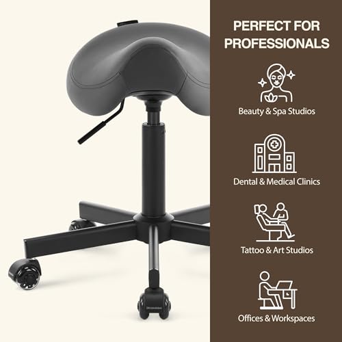 Image of Haku 506 Series Ergonomic Saddle Stool, Adjustable Pneumatic Swivel Rolling Stool with Wheels for Salon, Medical, Spa, Tattoo, Home and Office, Grey