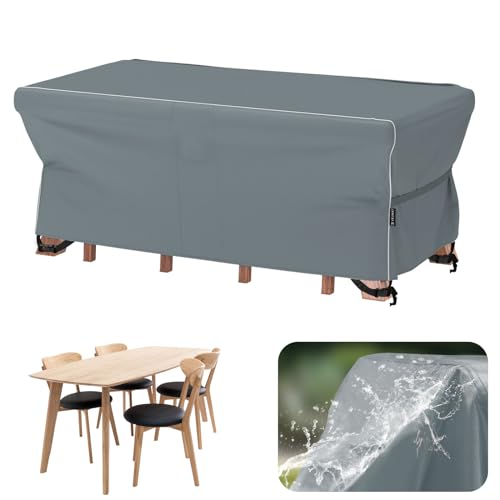 Velway Coperture per Mobili da Giardino Impermeabile: 170x95x74cm Copertura Tavolo Esterno Anti-UV Tessuto Oxford 600D con Strisce Riflettenti Antivento Telo Copri Divano Arredo Rettangolare - Grigio