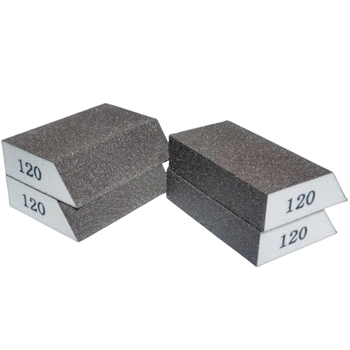 4 Pack 120 Grit Single Angle Sponge Sanding Block, Washable and Reusable Sanderpaper Hand Sanding Sponge for Wood Drywall Metal Home Sanding