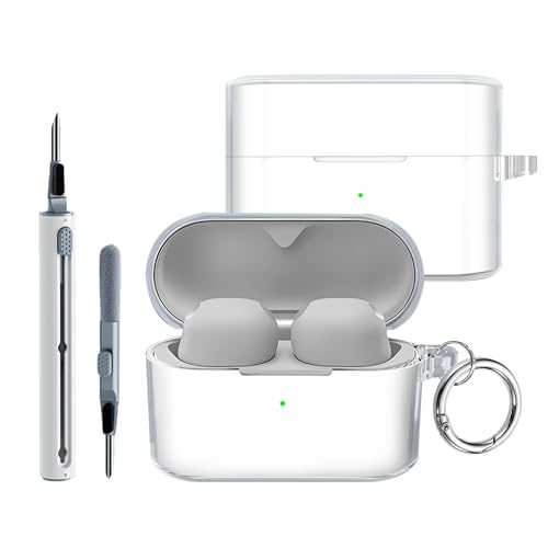 Image of Compatible with Sony WF-1000XM6 Case Cover,Shock-Proof,Premium Silicone with Silver Ring Buckle Cleaning Accessories-Clear