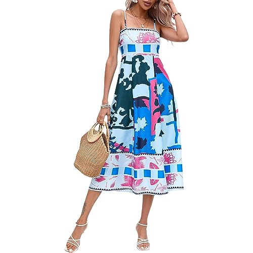 Women Cute Print Maxi Cami Dress Loose Sleeveless Spaghetti Strap Boho Dress  Flowy Graffiti Long Aline Sun Dresses（Chic Blue，Small） at Amazon Women's  Clothing store
