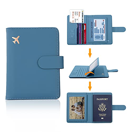Image of Melsbrinna Rfid Passport Holder for Travel women /Men, Cute Passport Wallet Rfid Blocking Card Slots, Rfid Passport Cover /CaseTravel Wallet, Passport Book Holder, Blue, Cute