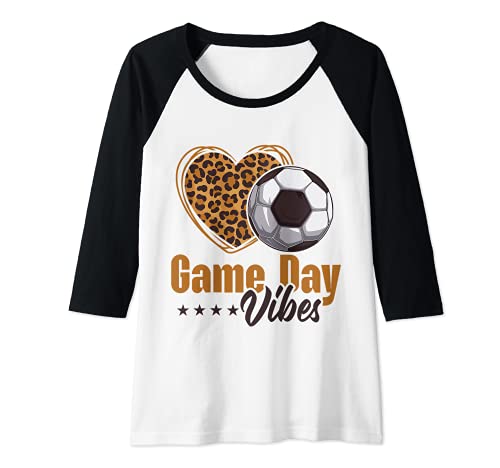 Mujer Juego Día Vibes Mujeres Mamá Blanqueado Leopardo Corazón Fútbol Camiseta Manga Raglan