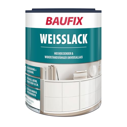 Baufix PEINTURE BLANCHE 2en1 - Satinée mate - 1 litre - Laque acrylique - Intérieur & extérieur - Bois, béton, crépi, zinc, maçonnerie, gouttières, plinthes,...
