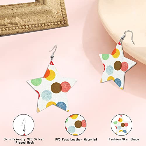 Polka Dots Leather Earrings For Women Girls,Colorful Dots Earring, Lightweight Star Shape Dangle Earrings,Gift For Women #TOP2