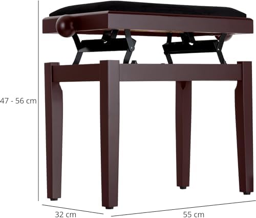 Classic Cantabile Ławka do pianina z drewna różanego matowa (regulacja wysokości od 47 do 56 cm, mechanizm wrzecionowy, powierzchnia siedziska 55 x 32 cm, czarna tapicerka welurowa, stabilna)