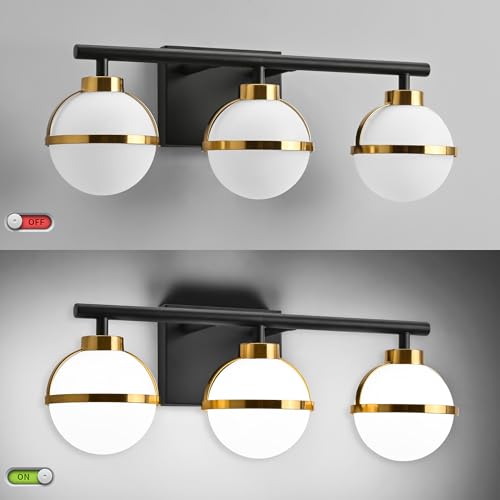 Image of SOLFART 3 Lights Vanity Light Bathroom Light Fixtures Over Mirror in Brass Black Vanity Lights for Bathroom Vintage Lights Wall Sconces