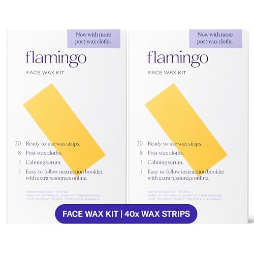 Flamingo Women Face Waxing Kit, Facial Waxing Kit with 20 Wax Strips for Face, 8 Post-Wax Cloths, and 1 Post-Wax Serum, Pack of 2