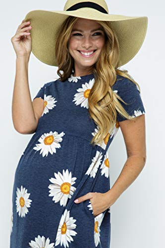 Laclef Women's Maternity Casual Mini Dress Navy White Flower, Medium #TOP1