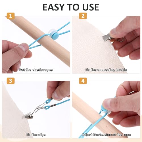 Image of Xthrotsenk 12 Set Cross Stitch Side Clips, Cross-Stitch Fabric Holders, Elastic Fabric Fastening Ropes & Metal Fixing Clips, 3 Colors, 24 Pieces