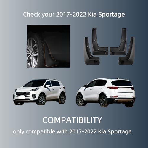 Image of No Drill Mud Flaps Compatible with Kia Sportage 2017 2018 2019 2020 2021 2022, Wheel & Tire Splash Guards, Mudflaps for Car, OEM Style Textured Black Custom Fit All Weather Exterior Accessories(4PCS)
