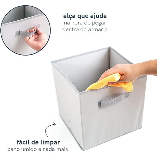 Conjunto Caixas Baú Cubo Organizador Multiuso Dobrável TNT Ecológico Anti-Poeira Insetos Umidade, Gu