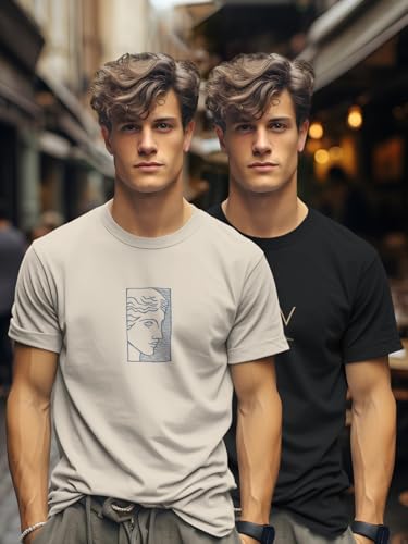 Image of BULLMER Trendy Printed Cotton Blend Crew Neck /Round Neck Half Sleeve Tshirt for Men- Pack of 2