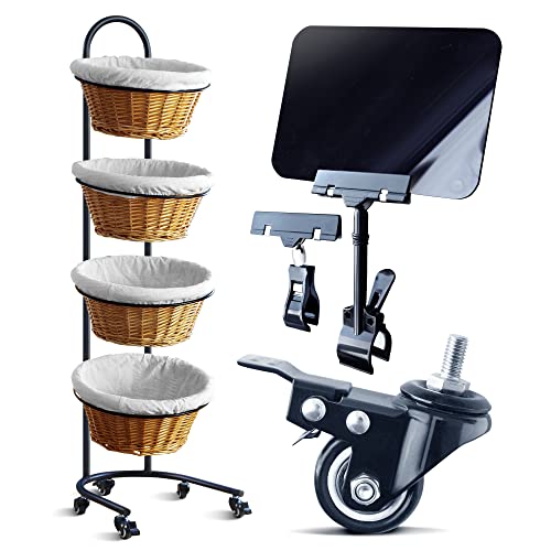 Display Store 4 Tier Willow Basket Stand With Wheels, Multifunctional Household Kitchen Organization Shelf, Fruit and Vegetable Storage, Kids Toy Storage Organizer, Brown Retail Display Basket Tower