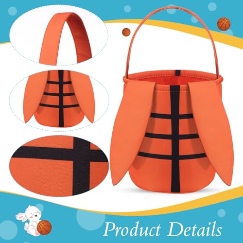 Image of Kacctyen Easter Basketball Bunny Basket Easter Sports Baskets with Rabbit Ears Tote Easter Snack Bags for Easter Egg Hunt Game