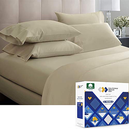 California Design Den 1000-Thread-Count Sheets - 4 Piece Cal King Sheet Set, 100% Pure Cotton Sateen Weave, Ivory Egyptian Quality Bedsheets, Deep Pocket Fits Mattress 16 Inches California Design Den 1000-Thread-Count Sheets - 4 Piece Cal King Sheet Set, 100% Pure Cotton Sateen Weave, Ivory Egyptian Quality Bedsheets, Deep Pocket Fits Mattress 16 Inches