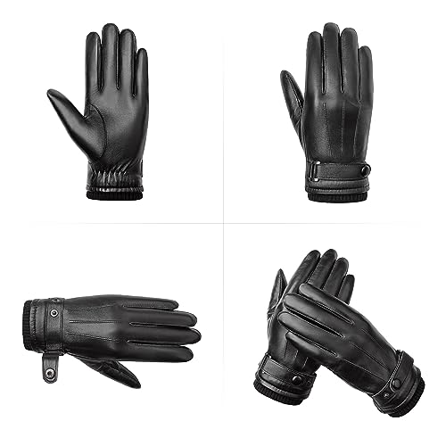 BISON DENIM Herren Thermo Winterhandschuhe Echtleder Handschuhe Touchscreen Lederhandschuhe Warme mit Fleece gefütterte Handschuhe Winddicht Wasserdicht