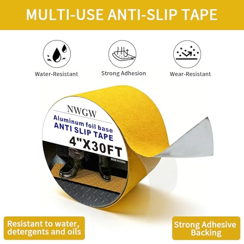 Image of Heavy Duty Aluminum Foil Anti-Slip Tape 4 inch x30FT Yellow - Industrial Safety Grip for Warehouse Stairs, Pool Decks & High-Traffic Walkways - Waterproof Traction Tape