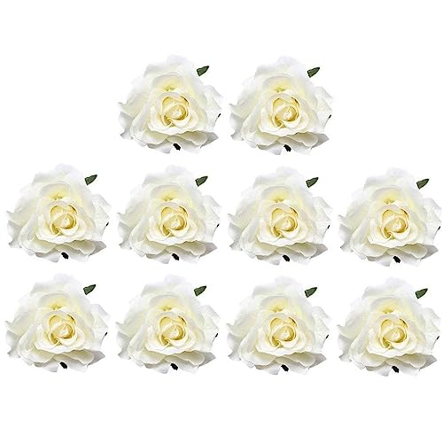 10個セット 手作り コサージュ ローズ 造花 ヘアコサージュ ブローチ クリップ付き エレガント フォーマル 卒業式 入学式 結婚式 ピアノ 発表会 七五三 お宮参り 成人式 (ホワイト)