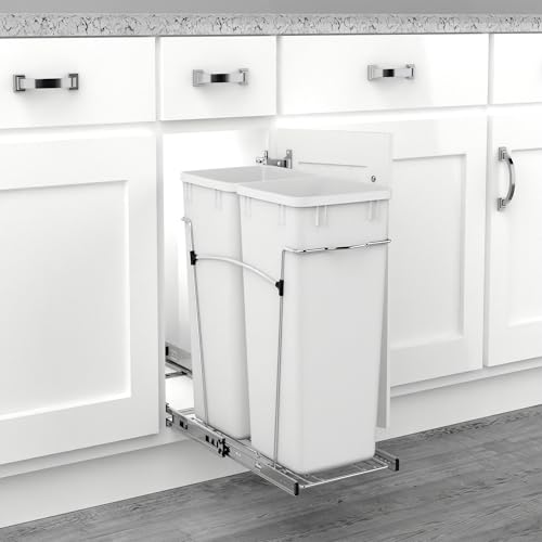 Image of Rev-A-Shelf Double Pullout Garbage Trash Cans for Kitchen Cabinets, 27 Qt
