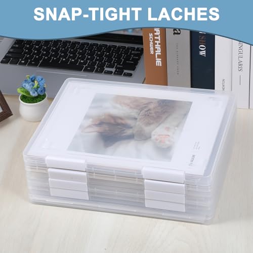 Image of 6 Pcs A4 Paper Organizer Box, Clear A4 File Portable Project Case, Plastic Scrapbook Paper Organizer Containers for Craft Paper Storage, Portable Board Storage for Art Supplies 8.6 inch x 12.4 inch Letter Pap