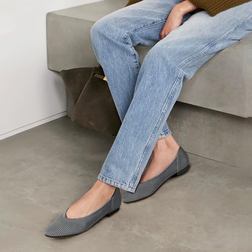 Image of TINGRISE Women's Flats Shoes Pointed Toe Knit Ballet Comfortable Dressy Slip On Flat
