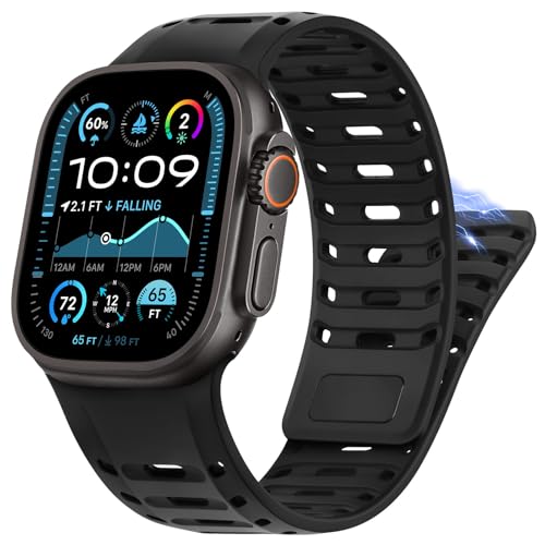 HITZEE Ultra Band Compatible with Apple Watch Band 49/46/45/44/42, Silicone Magnetic Men Bands Strap with Pin Buckle Compatible for iWatch Ultra 3/2/1 Series 11 10 9 8 7 SE3 6 5 4 3, Black by HITZEE - Used condition - US$15.07