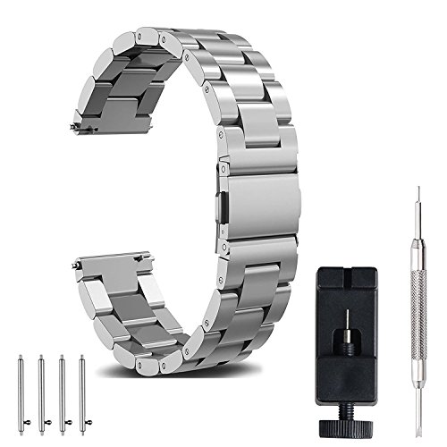 18mm Watch Band, amBand Quick Release Premium Solid Stainless Steel Metal Business Replacement Bracelet Strap for Men's Watch, Silver