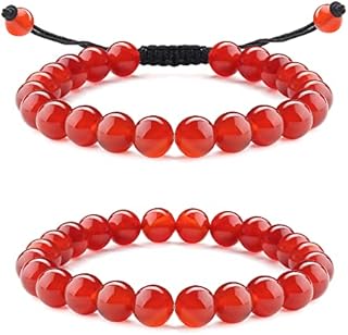 ADRAMATA Carnelian Crystal Bracelet Adjustable 4/6/8mm Natural Carnelian Gemstone Bracelet Crystal Beads Bracelet Red Carnelian Stone Stretch/Braided Bracelet for Women Men