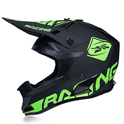 Casque Motocross Homme, Noir Mat/ Doublure Amovible, Casque Cross Adulte Pro Casque Enduro VTT Casque BMX Integral pour Velo Moto Quad ATV Scooter, 2 Styles,Vert,M