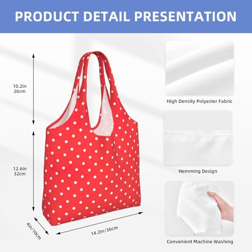 Red And White Polka Dots Print Canvas Tote Bags,Reusable Cloth Bags For Shopping Beach Grocery Trendy4