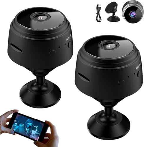 Aderpmin Lot de 2 mini caméras de sécurité magnétiques, mini HD 1080p, télécommande avec application avec vision nocturne pour maison, intérieur et extérieur