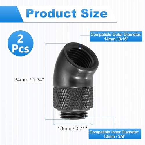 Adaptador de codo de 45 G1/4 macho a hembra extensor negro sistema refrigeración agua PC 3