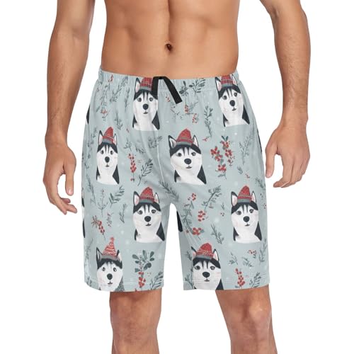 Husky Spruce Branch Pajama Bottom Shorts for Men Soft Casual Sleep Lounge Shorts with Pockets S-XXL
