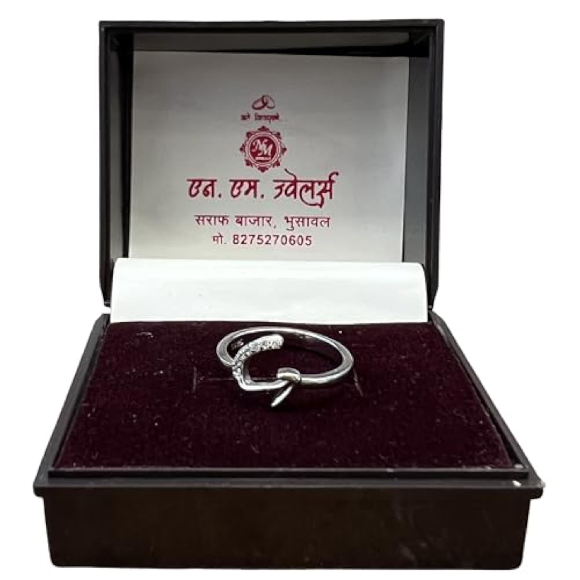 Women's Elegant Silver Knot Design CZ Studded Adjustable Ring