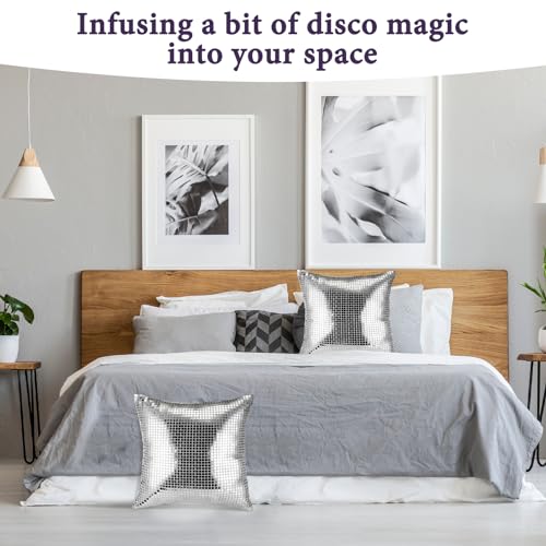 Fanfanwin WAP-FANFANWIN-452 2 Pcs Disco Ball Throw Pillow Covers Silver Sequin Decorative Pillow Case 18X18 Inch Glitter Shiny Couch Pillow Cover Cushion Case thumb #3