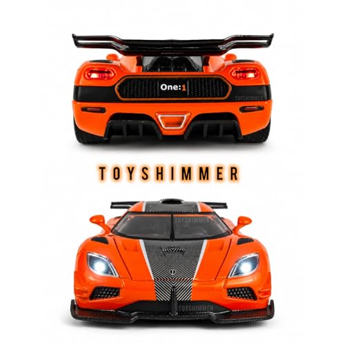 Image of 1:32 Scale Die Cast Sports Car Model - Metal Body Pull Back Toy Car with Openable Doors, Realistic Design for Kids & Collectors (Koenigsegg one Style, Color -Orange)