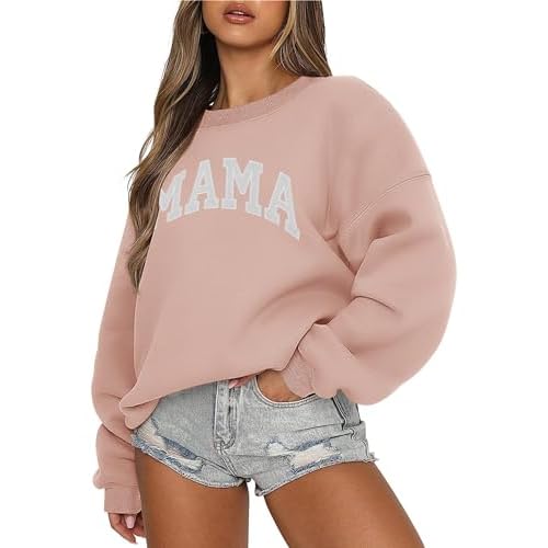 LOMON Crewneck Sweatshirt for Women Casual Oversized Pullover Hoodies Long Sleeve Fleece Tops Sweater Light Pink Letter X-Large
