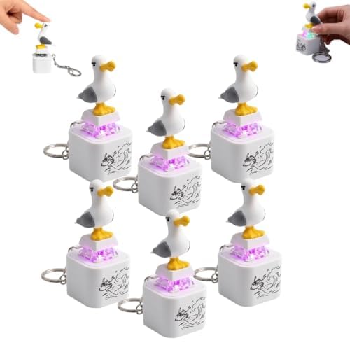 Seagull Mine Sound Button Keychain, USB-C Rechargeable Fidget Toy with LED Flash, Tactile Clicker Stress Relief Sensory Toy for Adults, Portable Keyring (6pcs)