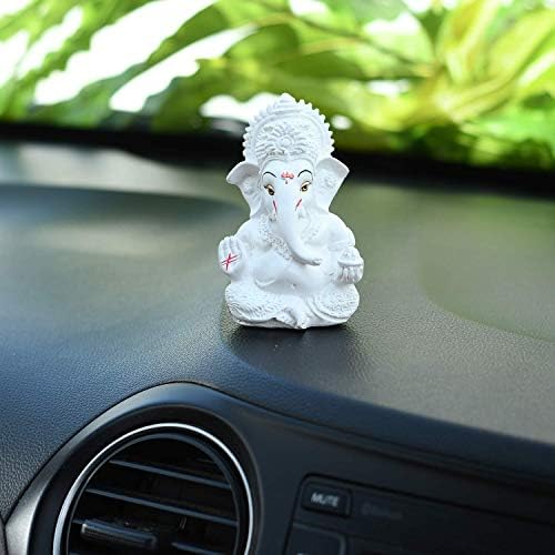 Collectible India Ganesh Idol Ganesha Statue for Car Dashboard White (8
