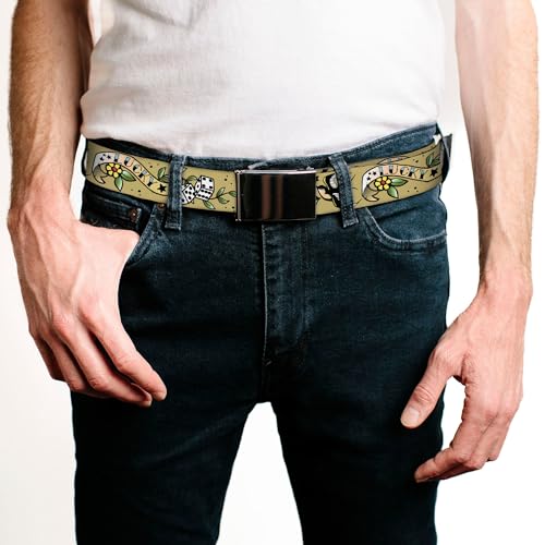 Buckle-Down mens Buckle-down Web Lucky Tattoo 1.5" Belt, Multicolor, 1.5 Wide - Fits up to 42 Pant Size US2