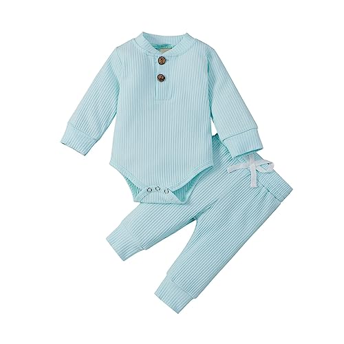 Infant Baby Boys Girls 2-Piece Outfits Rib-Knit Buttons Tops Jogger with Drawstring Set Sweater Sweatpants Fall Winter