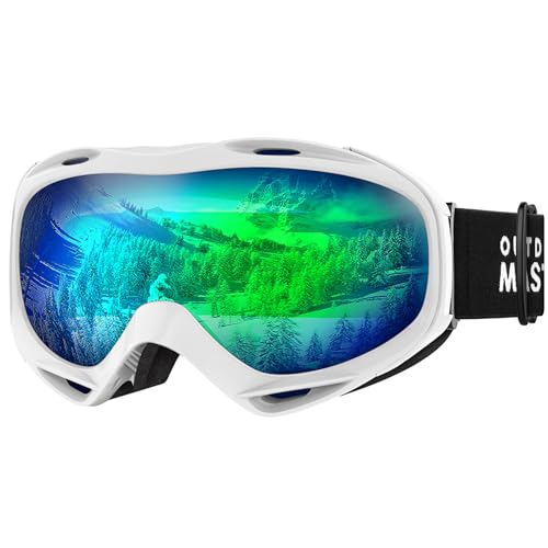 Image of OutdoorMaster OTG Ski Goggles - Over Glasses Ski /Snowboard Goggles for Men, Women & Youth - 100% UV Protection (Panda Frame + VLT 17% Grey Lens with Full REVO Green)