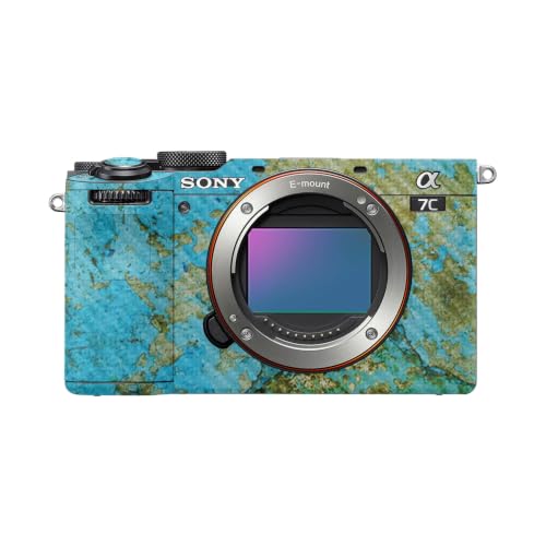 Image of Carbon Fiber Camera Skin Compatible with Sony A7C Mark II (2023) - Teal Marble - Premium 3M Vinyl Protective Wrap Decal Cover - Easy to Apply | Crafted in the USA by MightySkins